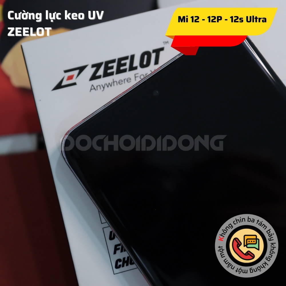 Miếng dán cường lực Xiaomi 12 - 12X - 12 Pro - 12S Ultra - 13 Pro - 13 Ultra Zeelot sử dụng keo UV