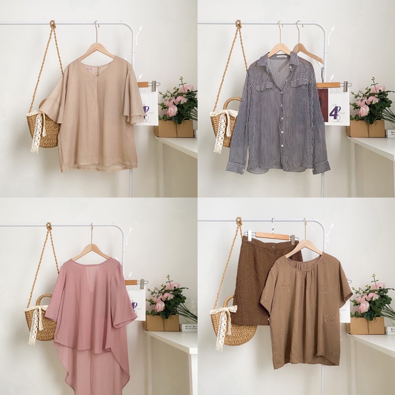 Sơ mi kiểu tay phồng, babydoll, kẻ sọc, tiểu thư vintage 2hand si tuyển - Helia House