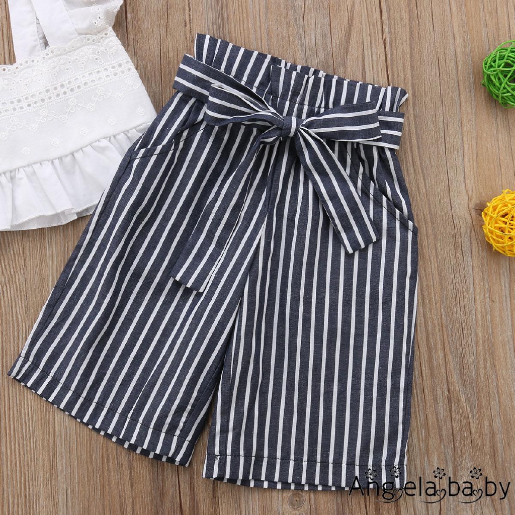 Set áo crop top và quần ống rộng họa tiết kẻ sọc sành điệu dành cho bé gái