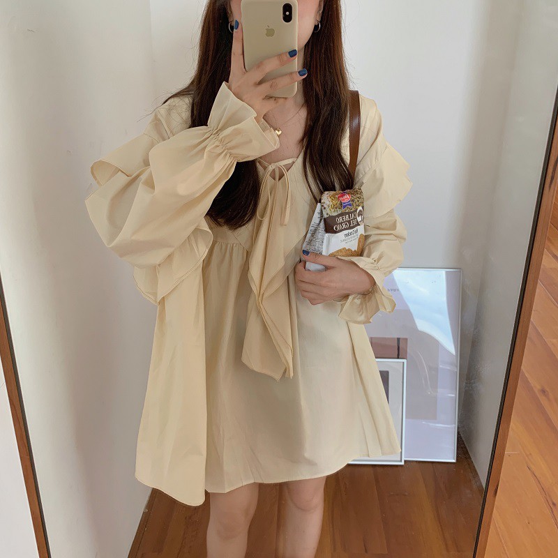 Đầm dáng rộng eo cao tay dài và phồng thời trang hàn quốc | BigBuy360 - bigbuy360.vn