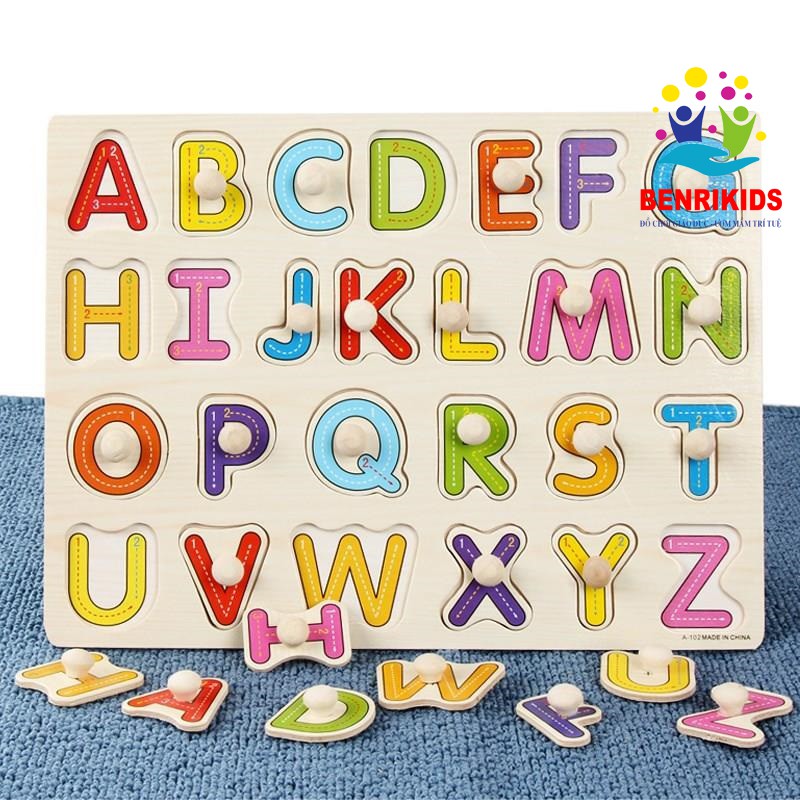 Đồ Chơi Gỗ,Bảng Ghép Chữ Cái Có Núm Cầm Dạy Cách Viết Tiếng Anh Cho Bé