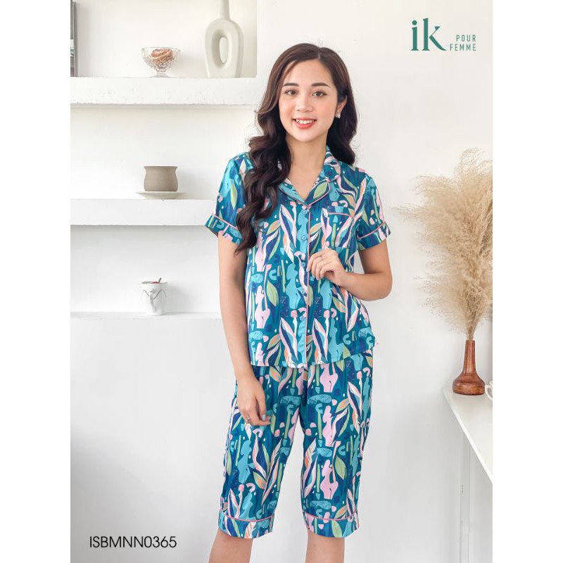 Bộ mặc nhà IK Pijama áo cộc tay quần lửng lụa 0365 Giá 485.000đ