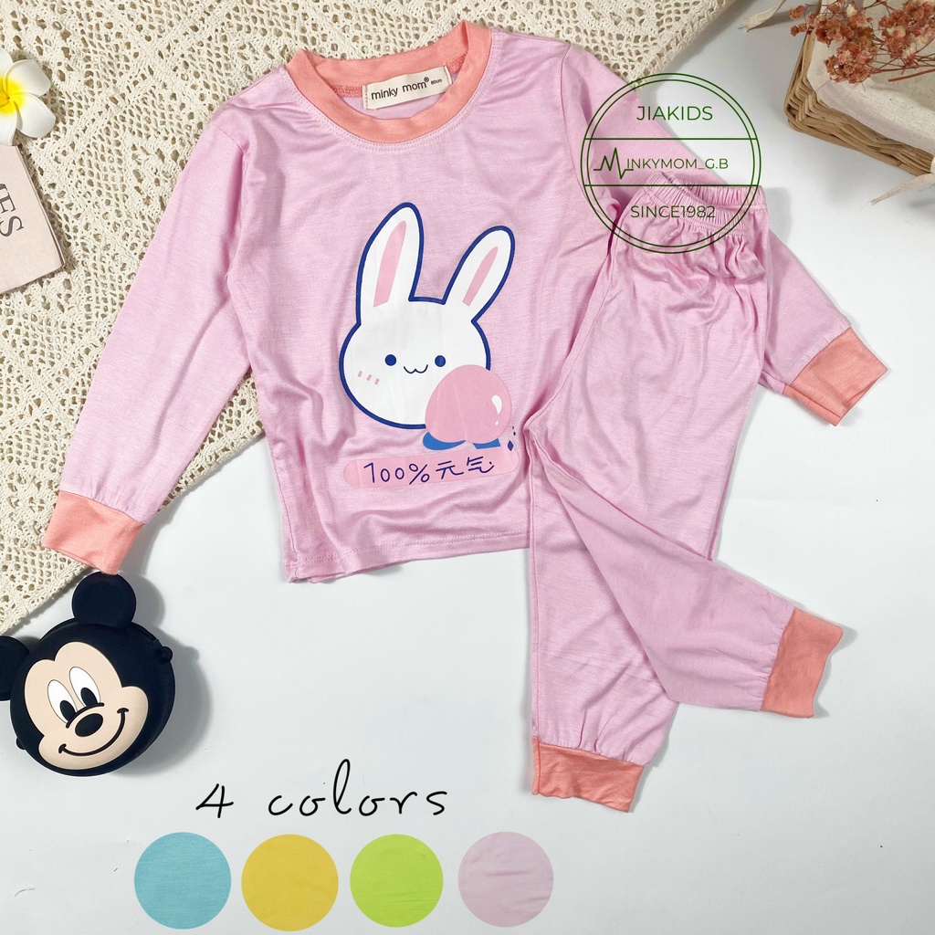 [SALE] Bộ Dài Tay Cho Bé Gái, Bé Trai Minky Mom Vải Thun Lạnh Thỏ Hồng Phối Viền, Bộ Quần Áo Thu Đông Cho Bé MKMTD2170