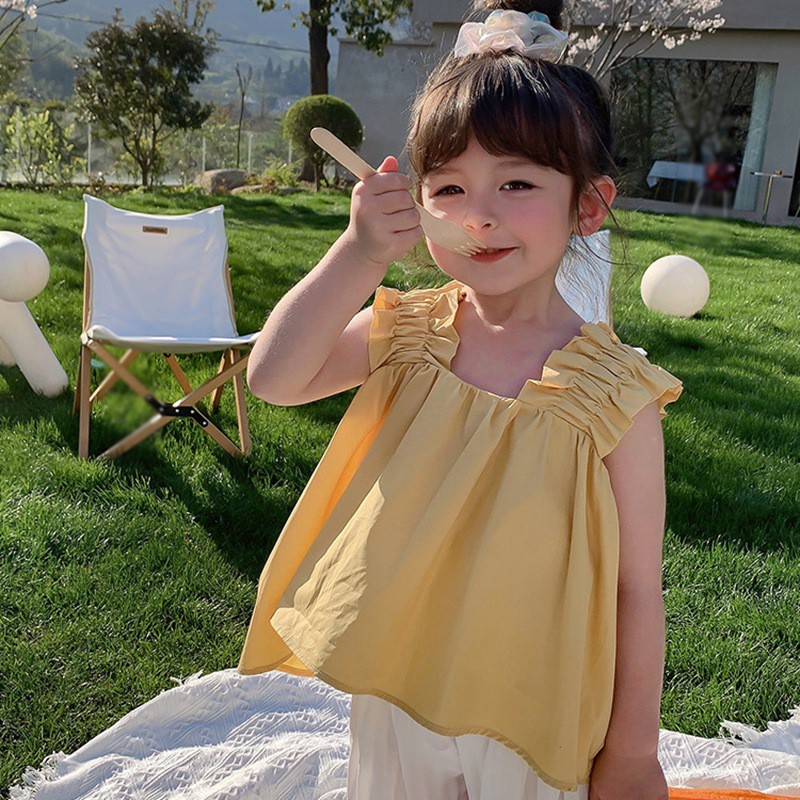 Áo Sát Nách Màu Trơn Dễ Thương Cho Bé Gái