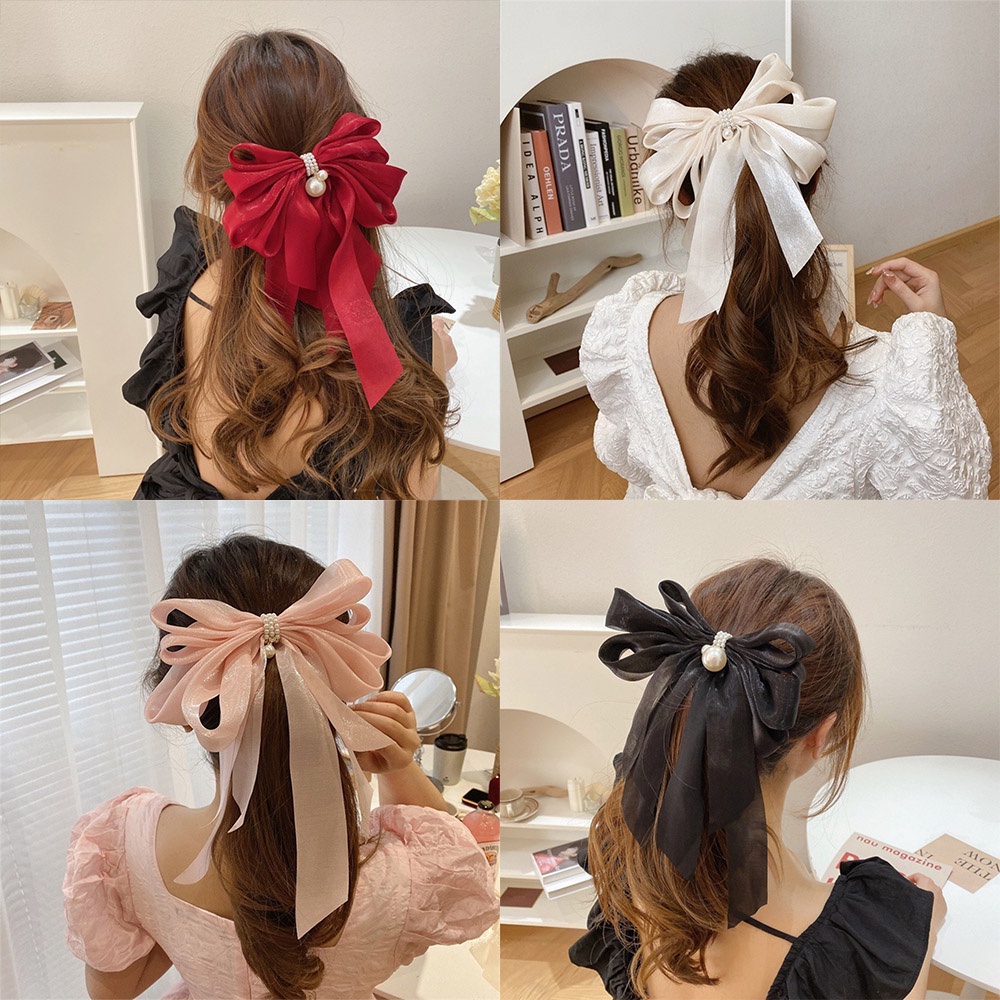 Kẹp Tóc Nơ Đính Ngọc Trai Thời Trang Cho Nữ