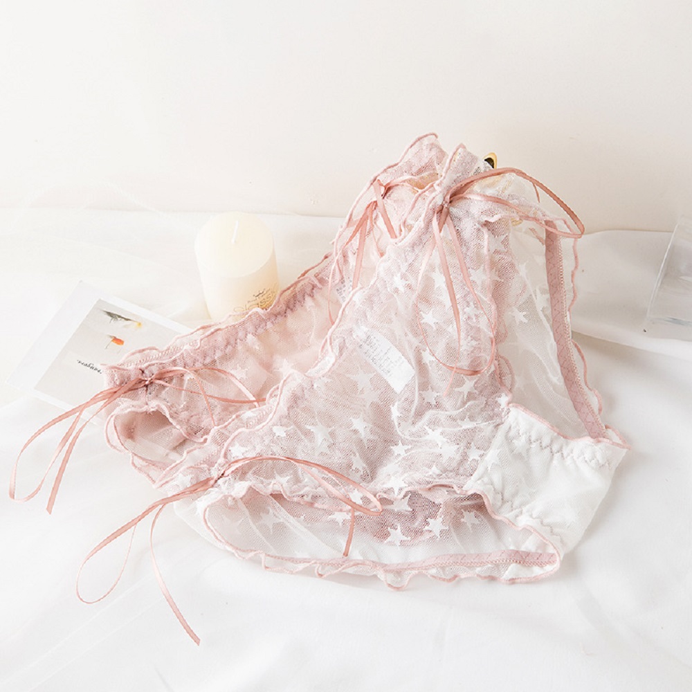 Quần Lót Ren Hoa Màu Trơn Đính Nơ Sau2Life