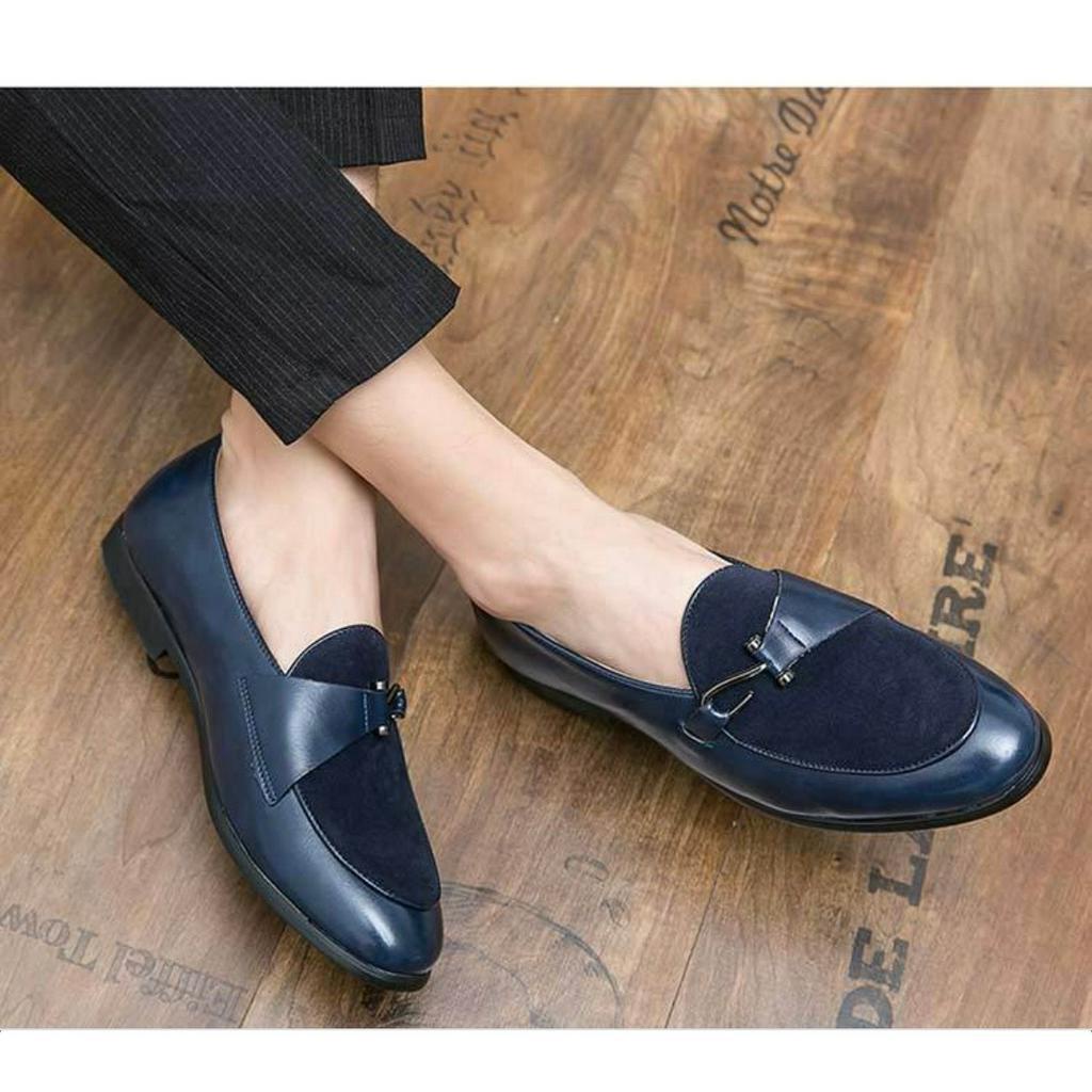 Giày lười nam vá da lộn đế cao su họa tiết hình móc câu giày dior công sở full size 38-43 G2