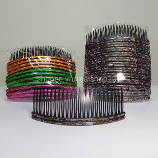 Sỉ 1 lố 12 cây lược cài tóc 24 răng < 1 đũa, 2 đũa in giấy bông các mẫu > - Hình thật 100%