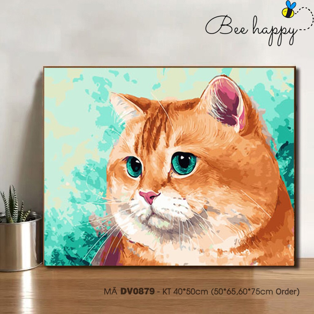 Tranh Sơn Dầu Số Hóa Tự Tô Chú Mèo Có Đôi Mắt Buồn Sondausohoavn Mã DV0879 Căng Khung Sẵn, Màu Chuẩn, Đầy Đủ Dung