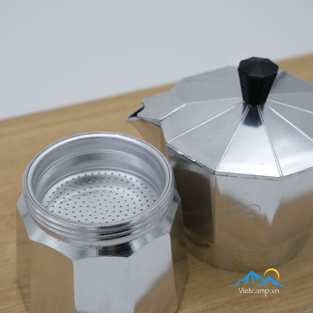 Bình đun cafe Espresso siêu tốc Moka Pot - 150 ml nước - 15 gram cafe - Màu bạc - Chất liệu nhôm - Pha được 5 shot