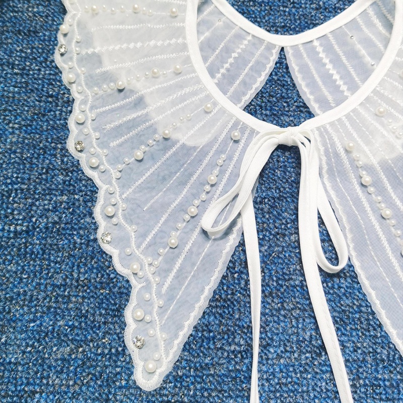 Khăn Choàng Cổ Đính Hạt Ngọc Trai Giả Thêu Họa Tiết Kẻ Sọc Sang Trọng Cho Nữ