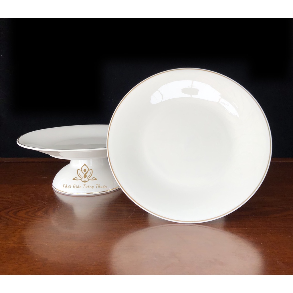 Bộ Thờ Cúng Dĩa 1515 màu trắng trơn Bằng Sứ Cao Cấp - Phật Giáo Tường Thuận