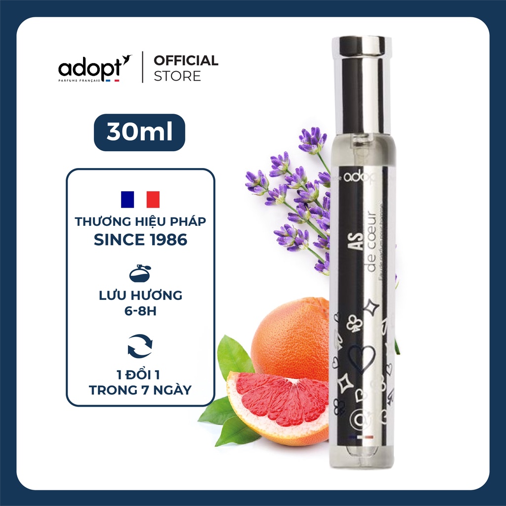 Nước hoa nam chính hãng Adopt AS DE COEUR  Hương thơm phong cách 30ml - Nước hoa nam cao cấp thơm lâu