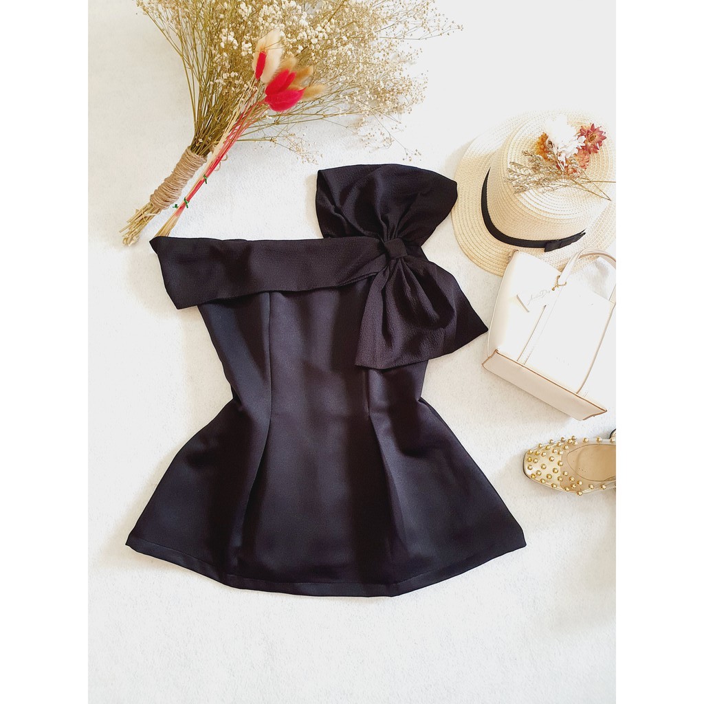 Áo Lệch Vai Peplum Diony Top TK291 Đen Trắng Size S M L Dùng Dự Tiệc Đi Biển