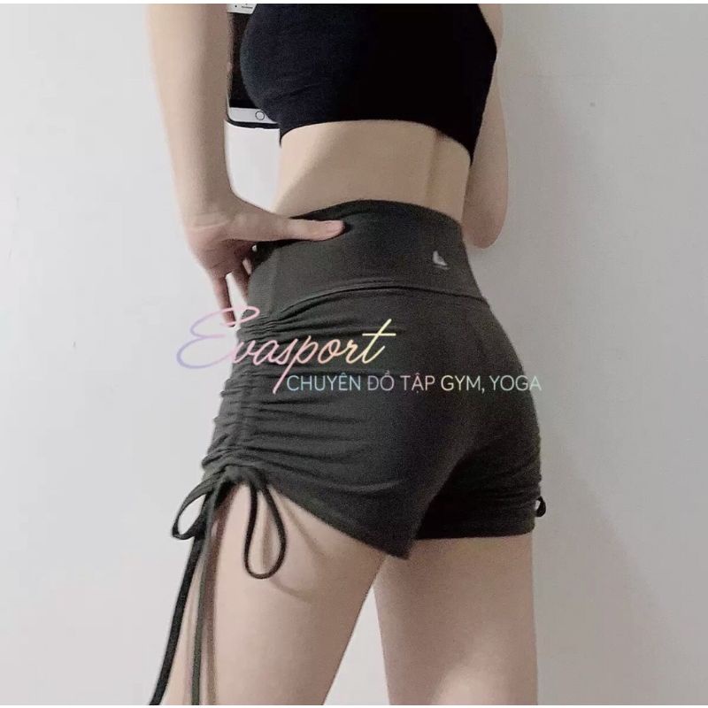 Quần đùi nữ tập gym yoga dây rút cạp cao lưng cao NaQI Vải dày cao cấp co giãn tốt ôm dáng