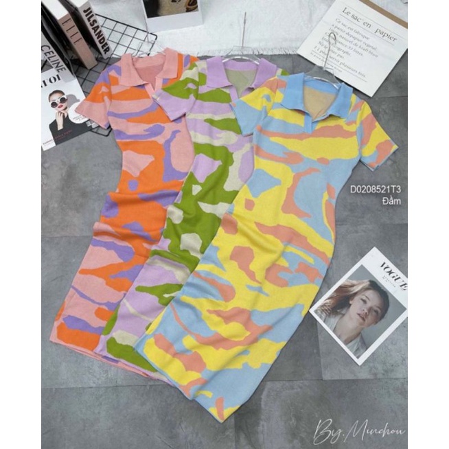 Đầm đen body viền sọc xẻ sát nách phối jean 2306