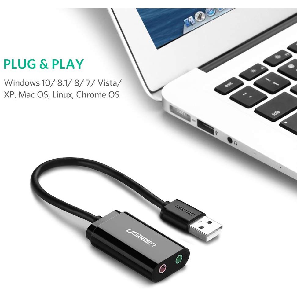 Dây USB 2.0 mở rộng sang đồng thời 2 cổng 3.5mm cho tai nghe + mic UGREEN US205