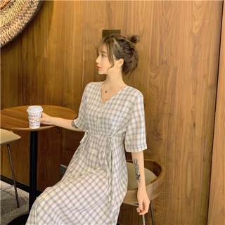 Váy thô không cổ buộc dây eo tiểu thư