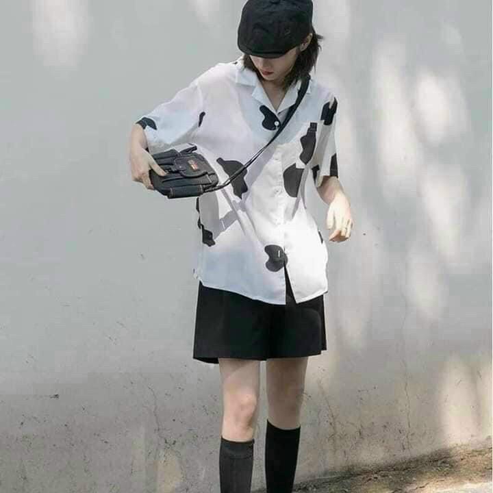 Áo Sơ Mi  Cổ Vest Phối 2 Màu Trắng Đen