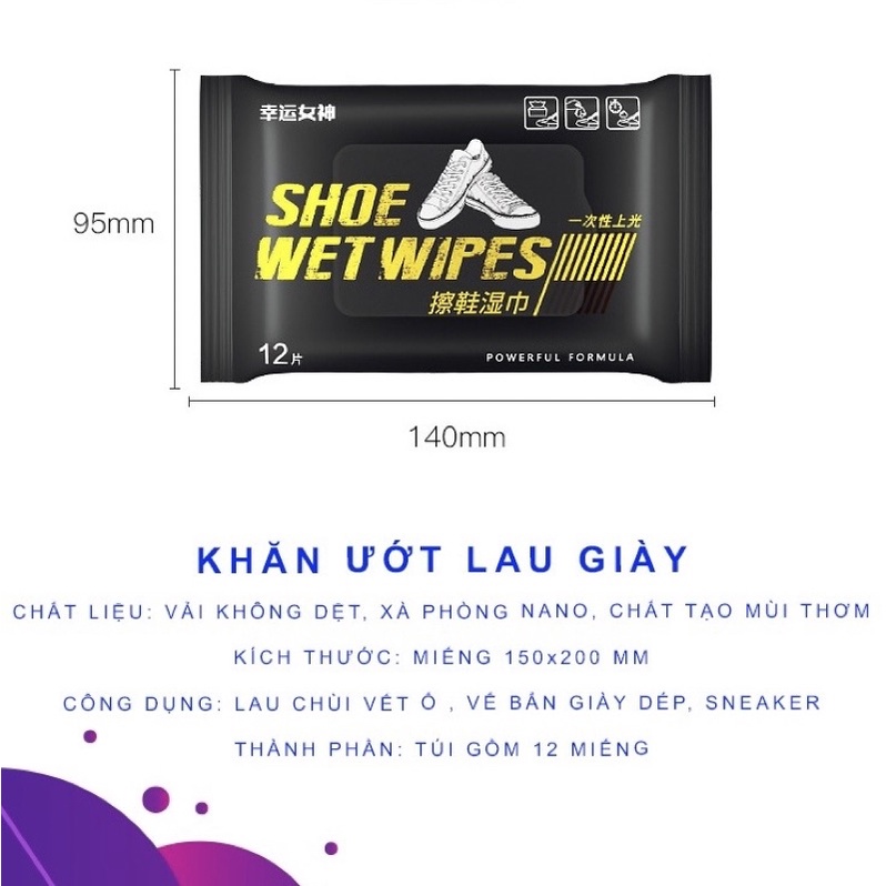 Khăn Giấy Ướt Lau Giày Sneaker Siêu Sạch, Siêu Tiện Dụng Gói 12 Tờ