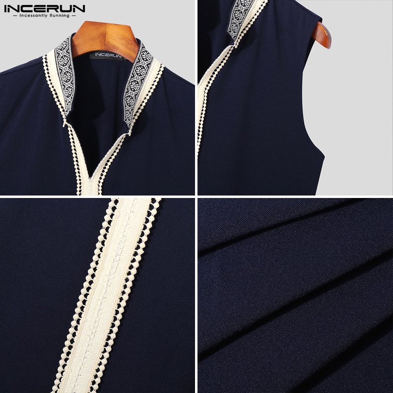 INCERUN Áo Ba Lỗ Cổ V Phong Cách Dân Tộc Retro Thời Trang Nam