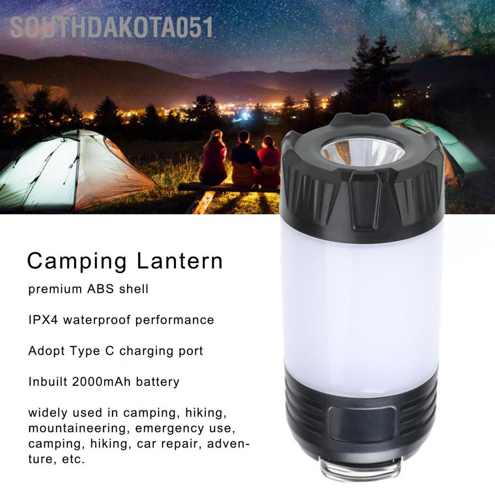 Southdakota051 Đèn lồng cắm trại Loại C Sạc IPX4 Không thấm nước 2000mAh Pin LED được sử dụng rộng rãi để Đi bộ đường dài ngoài trời