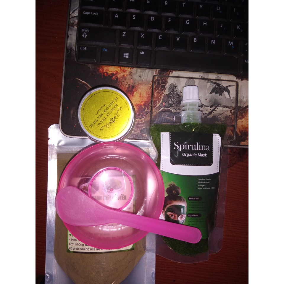 Combo sủi tảo +kem cấy trắng tế bào gốc mix vitac( tặng bột trà xanh 100gr, bát thìa)