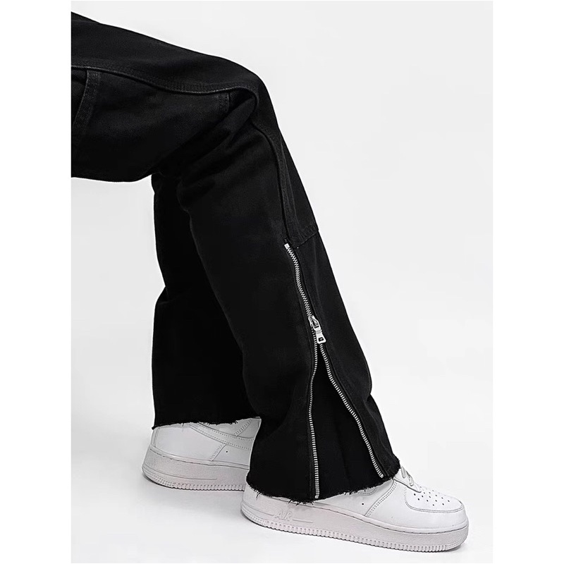 Quần jeans double knee chi tiết zip dáng loe xả lai BROKEBOIZ