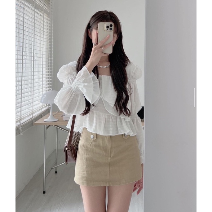 Áo phối bèo nữ tay chun tiểu thư siêu xinh - hàng có sẵn