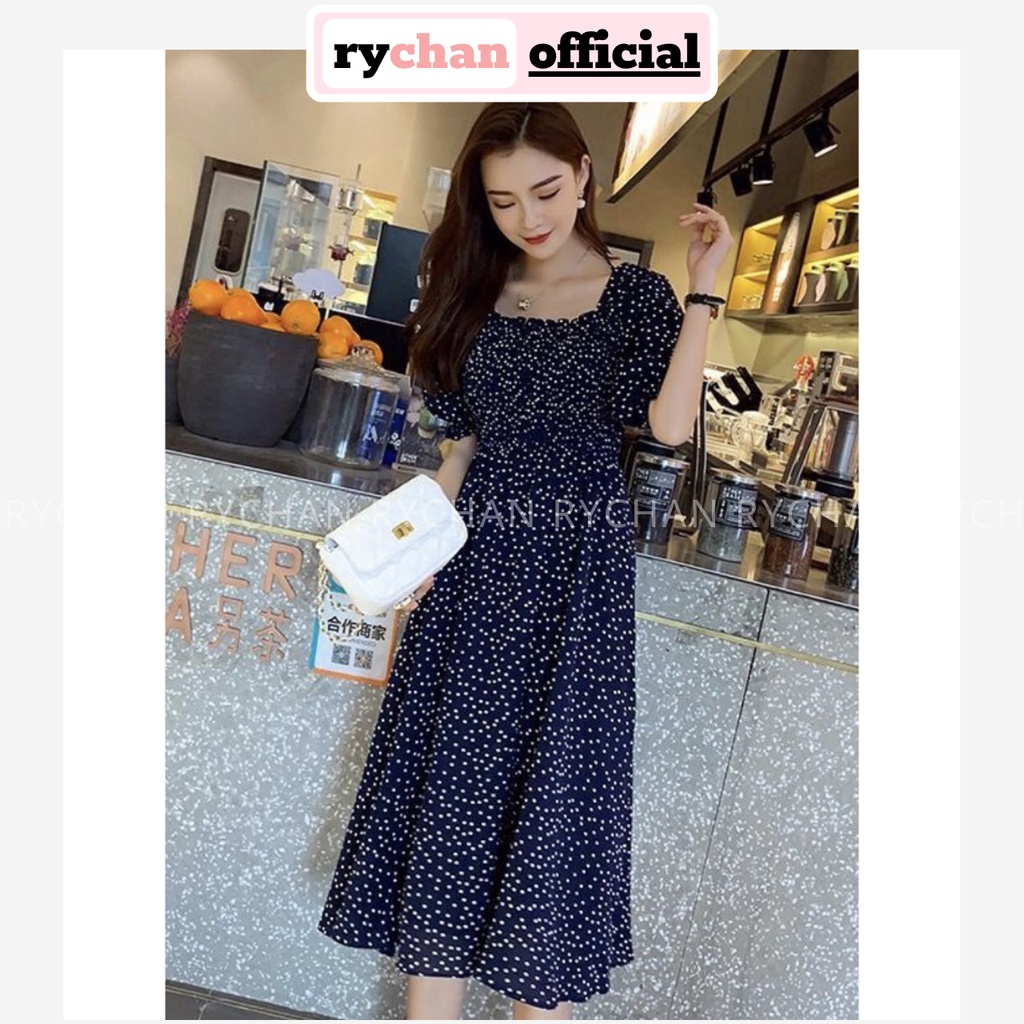 Đầm Xòe Bi Nhí Cổ Vuông Hai Màu - DX146