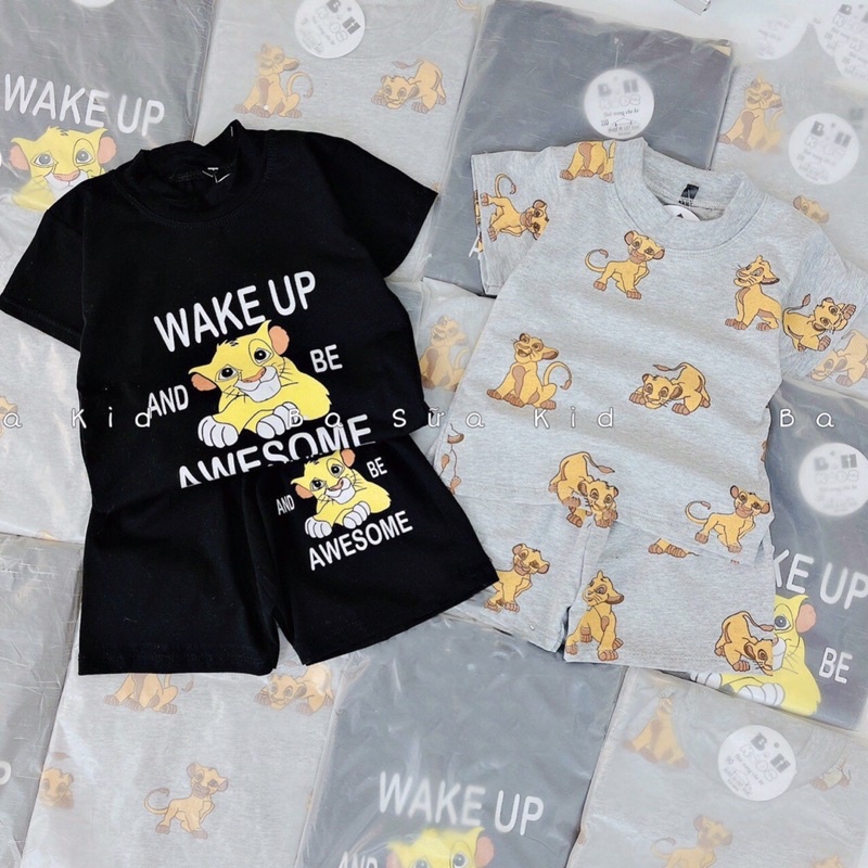 (S166) Bộ quần áo cộc tay cho bé từ 3 tháng đến 6 tuổi . Bộ quần áo cotton hình chú sư tử dễ thương cho bé B166