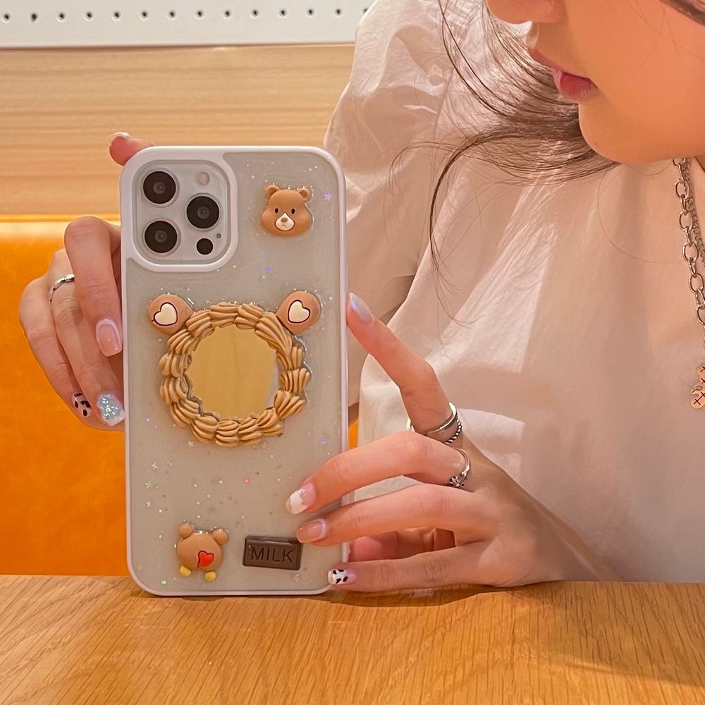 Ốp điện thoại TPU mềm chống sốc phối kim tuyến lấp lánh có gương trang điểm cho 13 12 11 Pro Max X Xs Max XR 8 7 Plus