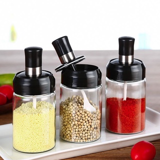 Hũ đựng gia vị thủy tinh đẹp, lọ đựng gia vị hộp tròn nhà bếp kèm thìa tiện lợi