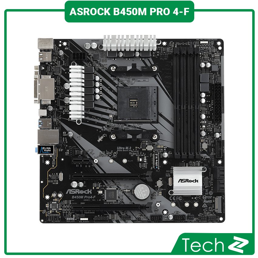 Mainboard ASROCK B450M PRO 4-F (AMD B450M, Socket AM4, m-ATX, 4 khe RAM DDR4)