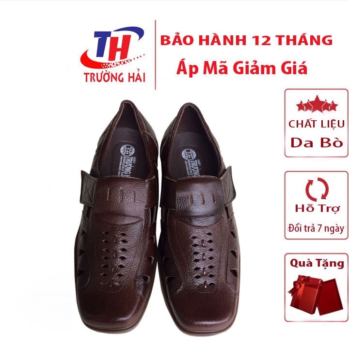 Giày Nam Da Bò Trường Hải Đục Lỗ Thoáng Khi  Màu Đen May Đế Chắc Chắn GR270