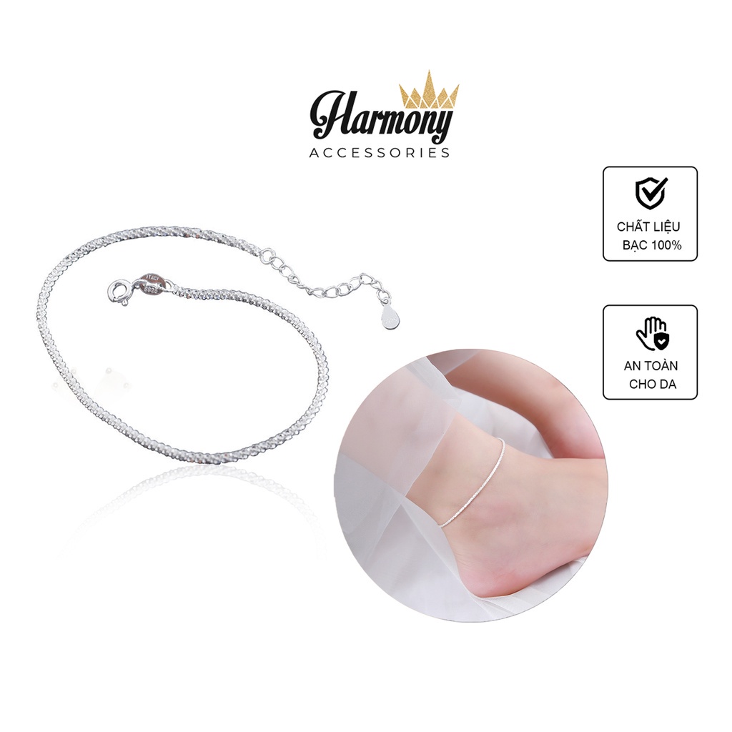 Lắc chân bạc 925 nữ cao cấp dây xù trơn không mặt lấp lánh Sparkling | HARMONY ACCESSORIES LC5