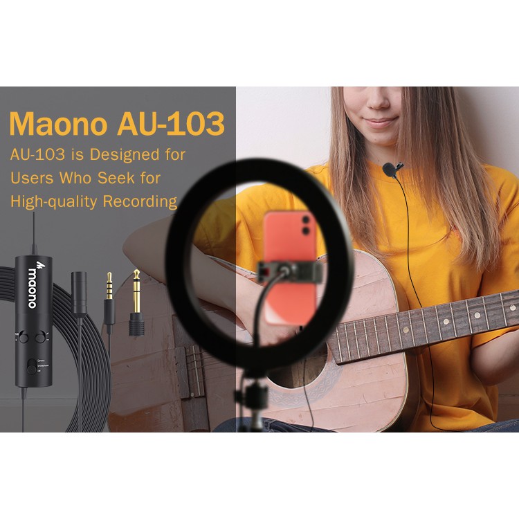 Mic thu thanh MAONO AU-103 lọc nhiễu cài áo kết hợp cổng kết mối headphone