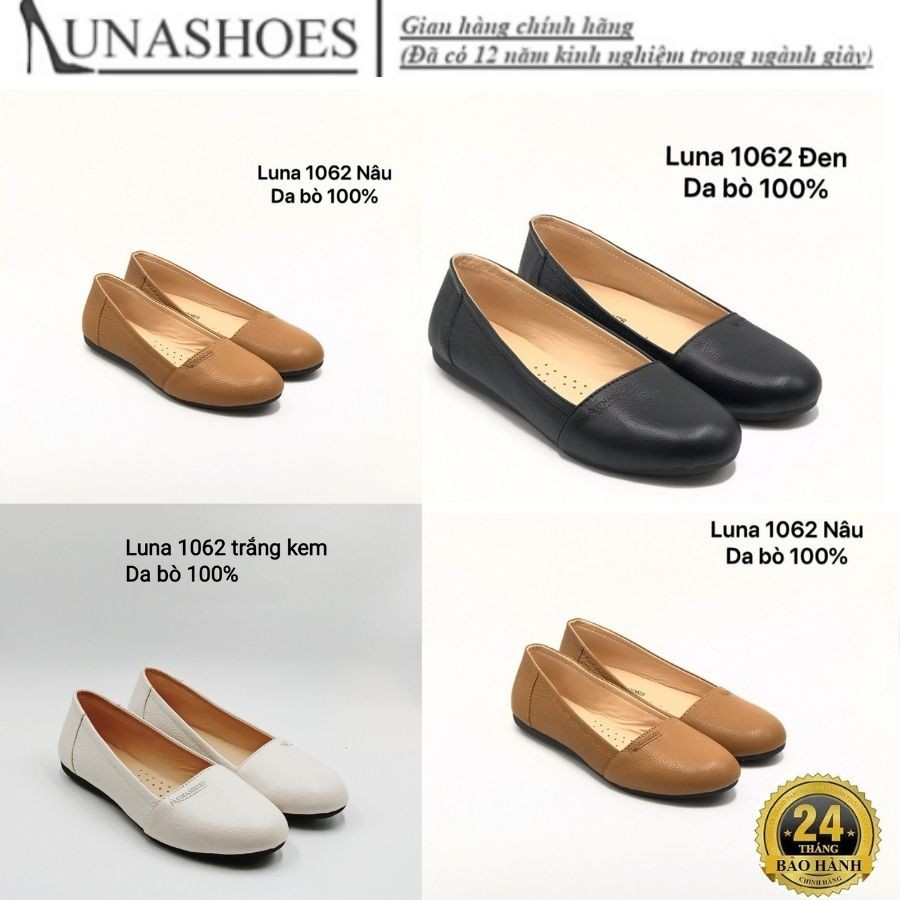 Giầy bệt nữ da bò mềm Lunashoes 1062 giầy búp bê đế bằng mũi tròn cao cấp nhiều màu (BH 24TH) cho mẹ