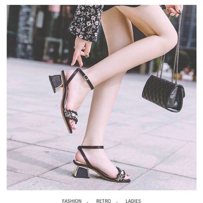 Sandal cao gót đính ngọc 5p mã A5