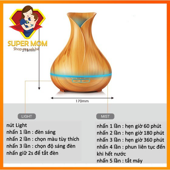 🔥MUA 2 TẶNG 1🔥 Máy Khuếch Tán Tinh Dầu hình lọ hoa, Máy Xông Tinh Dầu hoa Tulip, Máy Phun Sương 550ml