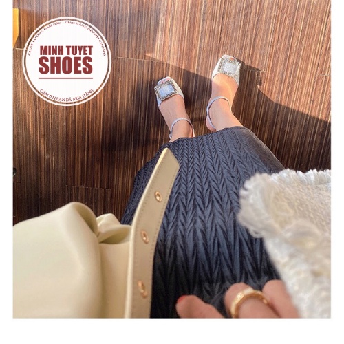 Guốc cao gót nữ minhtuyetshoes giày cưới cô dâu đính đá pha lê kiểu dáng độc đáo đi tiệc mẫu mới