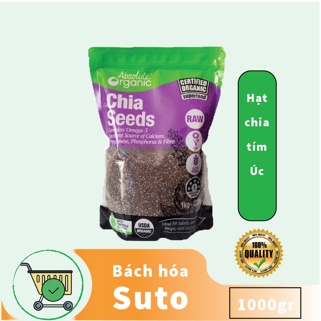 Hạt chia Úc Absolute Organic Gói 1000gr giúp giảm cân, cung cấp dinh dưỡng  (mẫu mới, date mới) Sutoshop