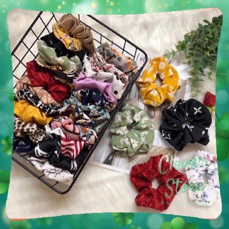 [SK] Chun buộc tóc vải scrunchies hoạ tiết vintage mẫu giao ngẫu nhiên