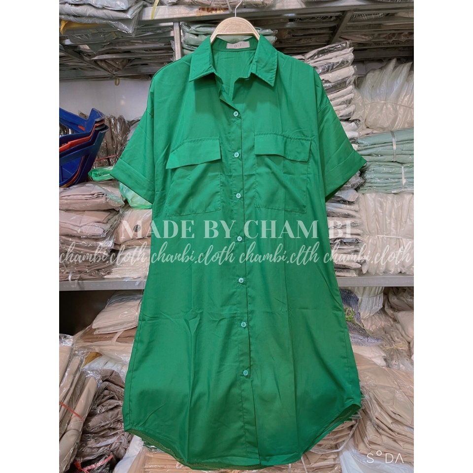 Váy sơ mi basic V.105, Váy kiểu trơn vạt cung cổ đức cộc tay túi nắp hộp ngực 3 màu năng động - Thời trang nữa Chấm Bi | BigBuy360 - bigbuy360.vn