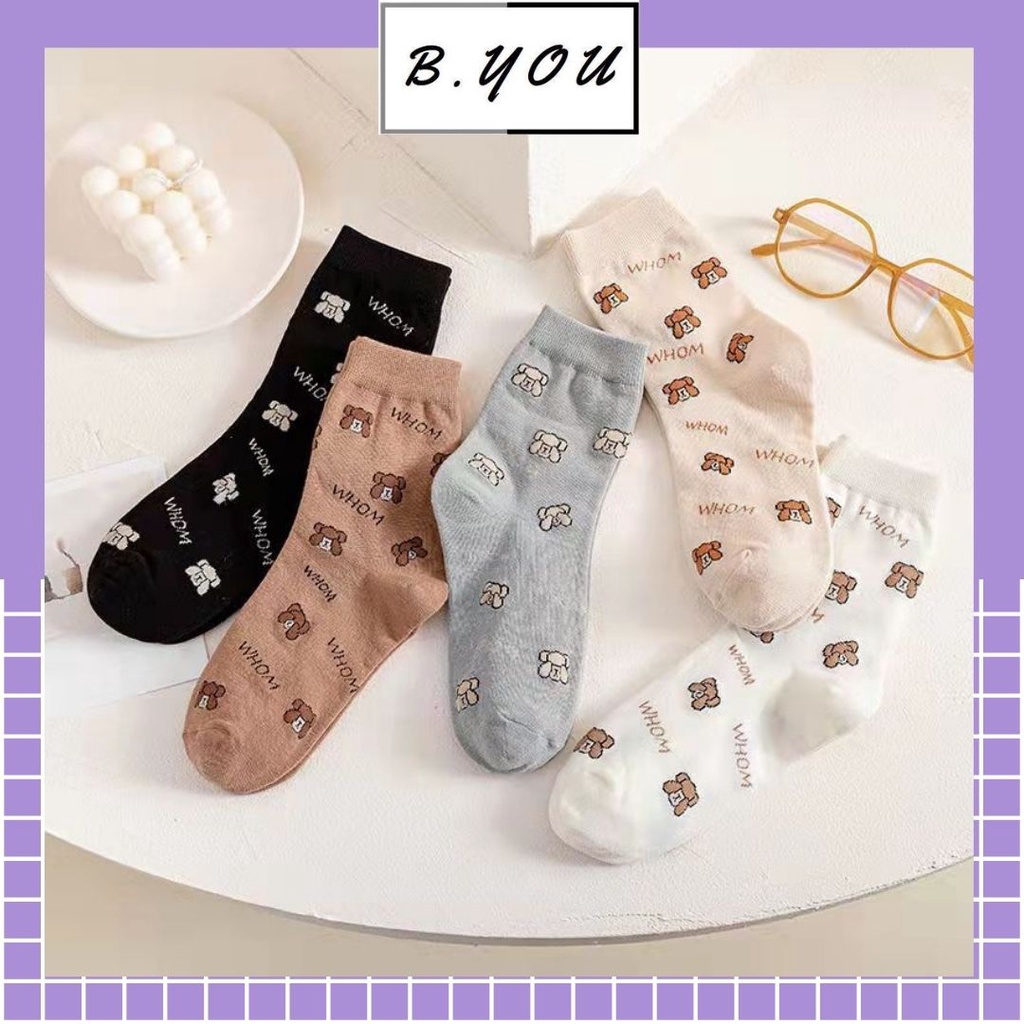 Tất vớ nữ cao cổ gấu nhiều màu xinh xắn, chất liệu thoáng mát, thấm hút mồ hôi