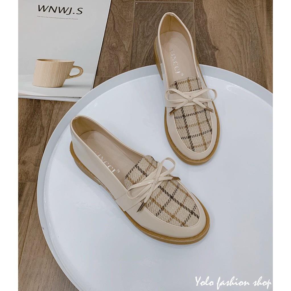 Giày lười slip on nữ phối dạ đính nơ thời trang hàng cao cấp chuẩn đẹp-GL15 | WebRaoVat - webraovat.net.vn