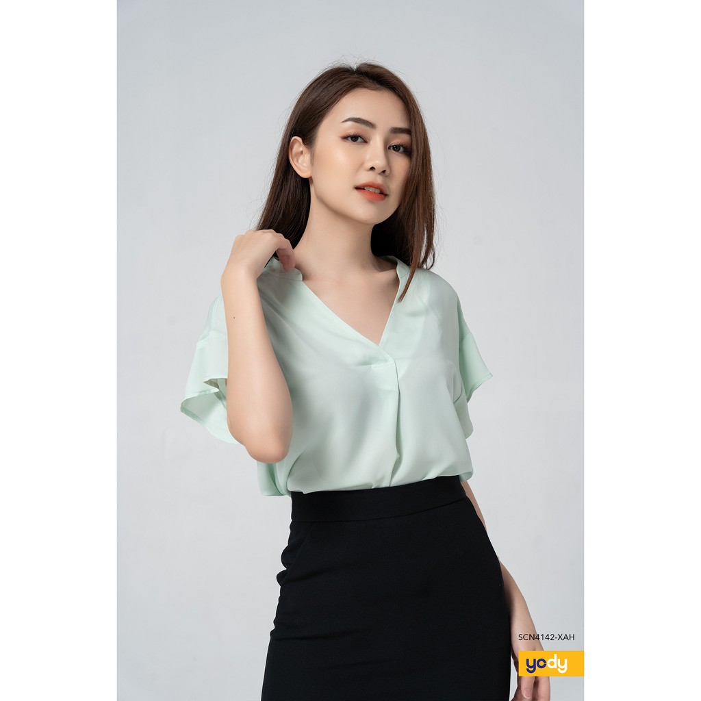 Áo sơ mi YODY Nữ cổ tàu tay tiên phong cách mềm mịn thoải mái SCN4142 | BigBuy360 - bigbuy360.vn