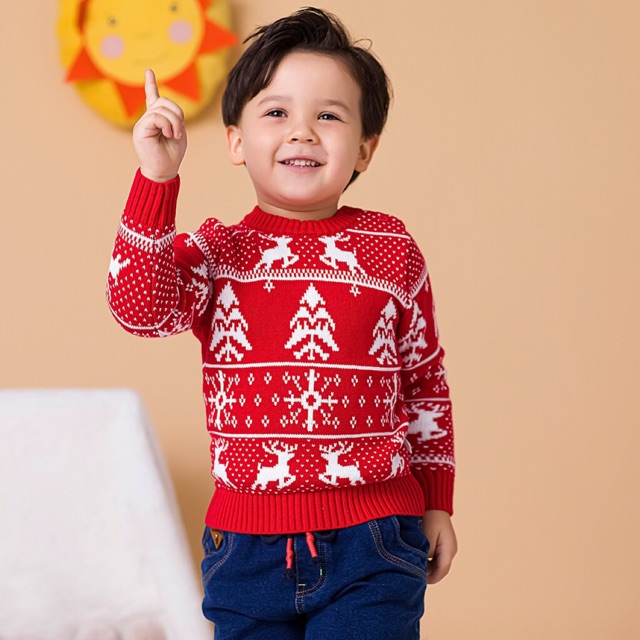 Áo len đỏ tuần lộc cho bé trai