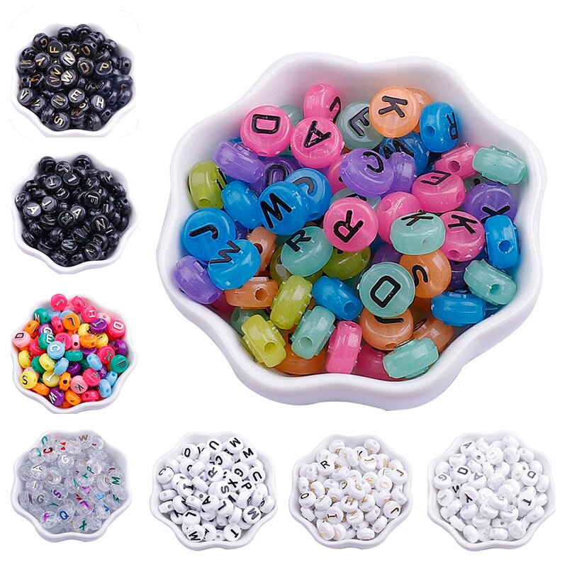 Bộ 50 hạt acrylic phẳng họa tiết chữ cái dùng làm đồ trang sức