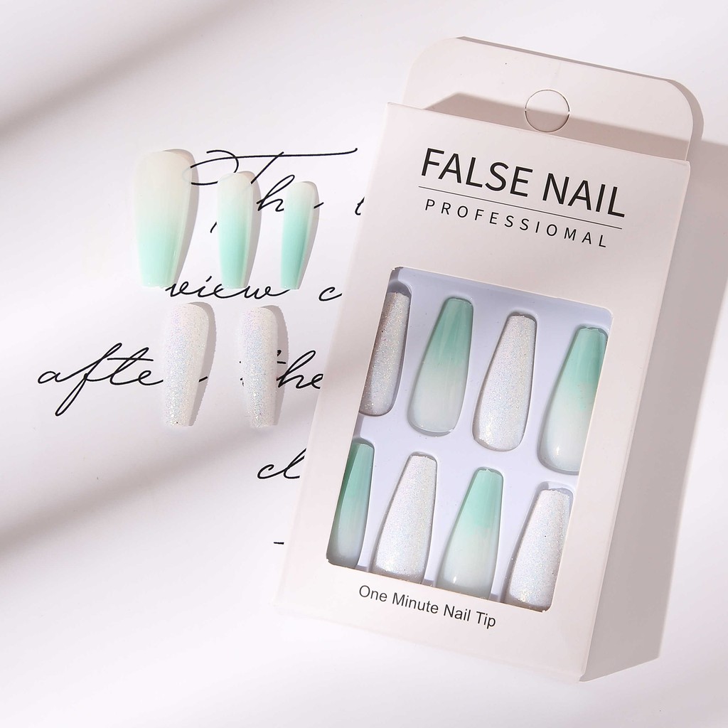 Set 24 Móng Tay Giả Siêu Dài Màu Gradient